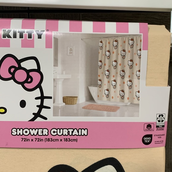 New Hello Kitty & Daisy Spring Flowers 72" x 72" Peach Shower Curtain - Picture 3 of 6